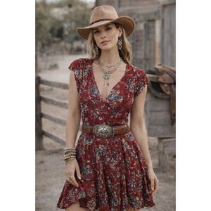 Ralph Lauren Denim & Supply Boho Western Floral Burgundy Mini Dress 6 - READ